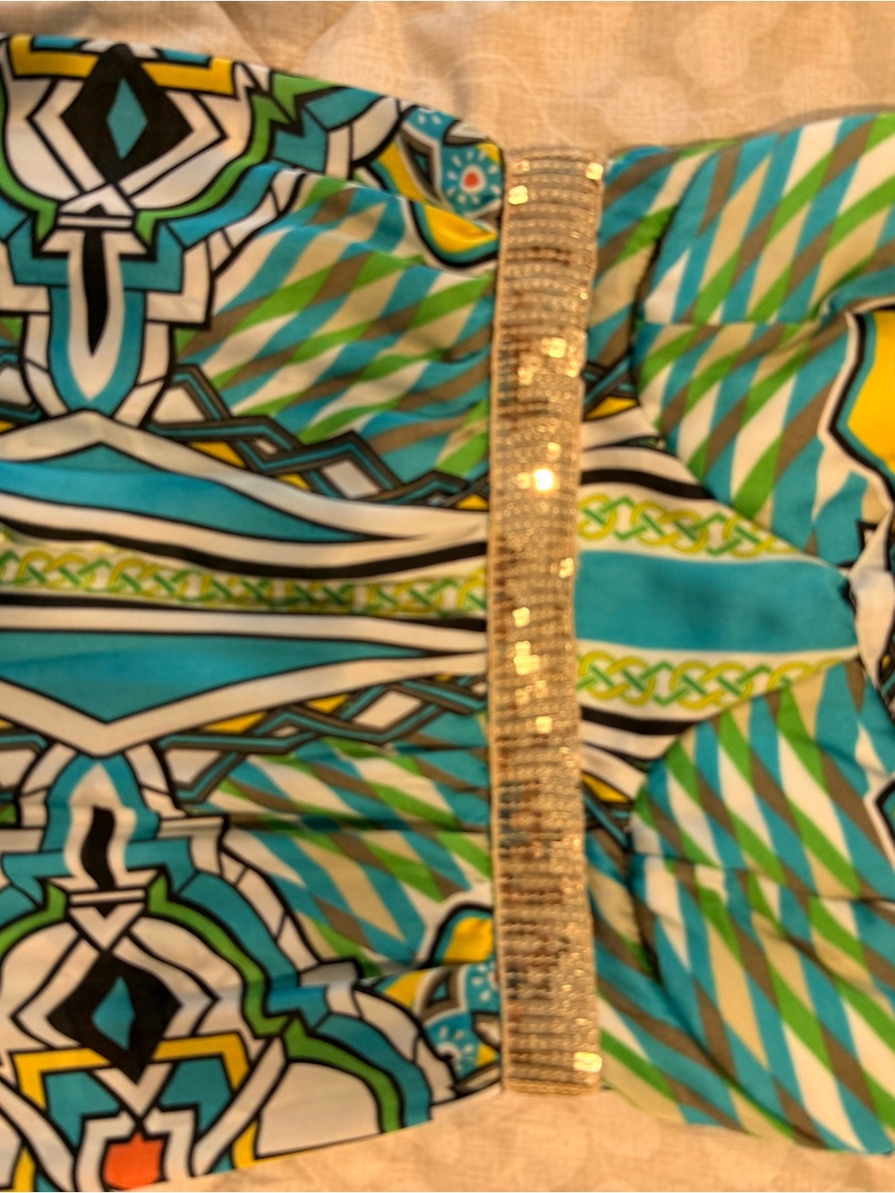2B Bebe Strapless Green & Blue Printed Maxi Dress size XS - Picture 2 of 4
